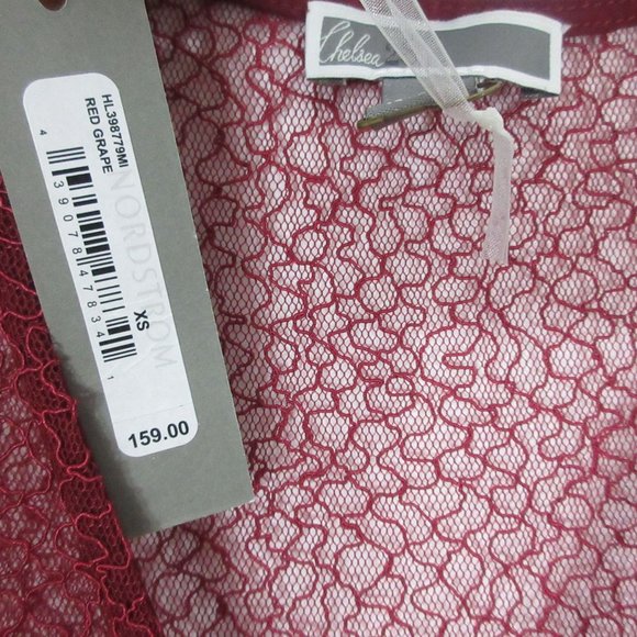 Chelsea 28 Red Grape Lace Dress XS Cap Sleeve V-Neck Ruffles in Burgundy $159 - Picture 2 of 7